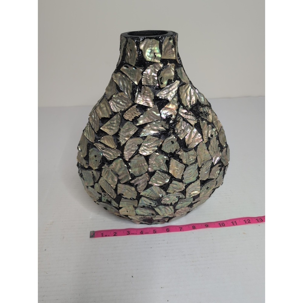 MCM Ornate Seashell Oyster Shell Vase Metallic 10 x 13.5" Art Deco